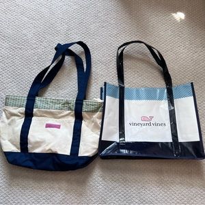 Vineyard Vines Canvas Tote Bag Green Sailboat Print with Reusable Shopping Bag